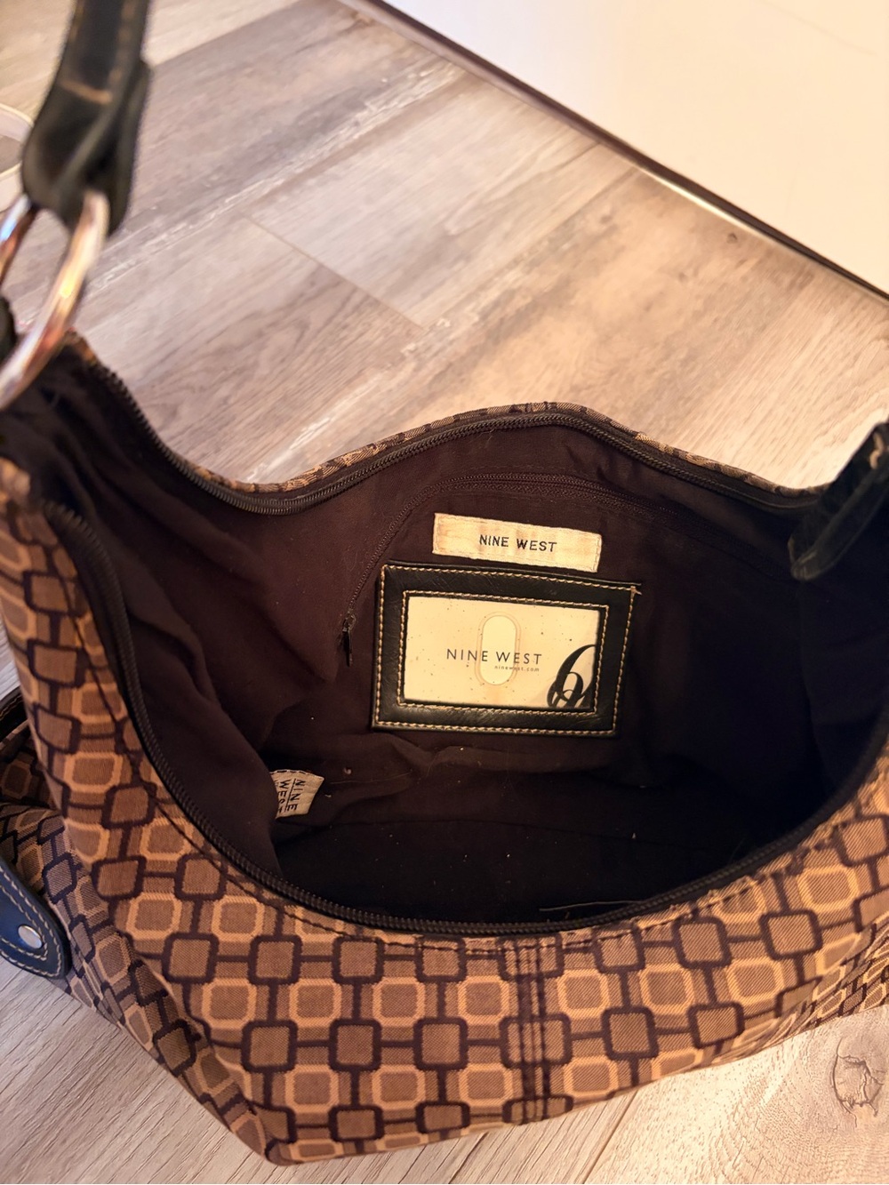 Vintage Y2K Nine West Geometric Brown Shoulder Bag | 90s 2000s Hobo Purse Style - Picture 6 of 11